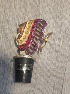 2 Saints Angel Fish Enameled Metal Wine Bottle Stopper Rhinestones Gaudy No Box